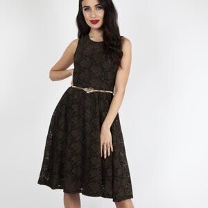 NWT X-Large Voodoo Vixen Sophia Lace Retro Vintage Insp Dress Gold Belt ModCloth